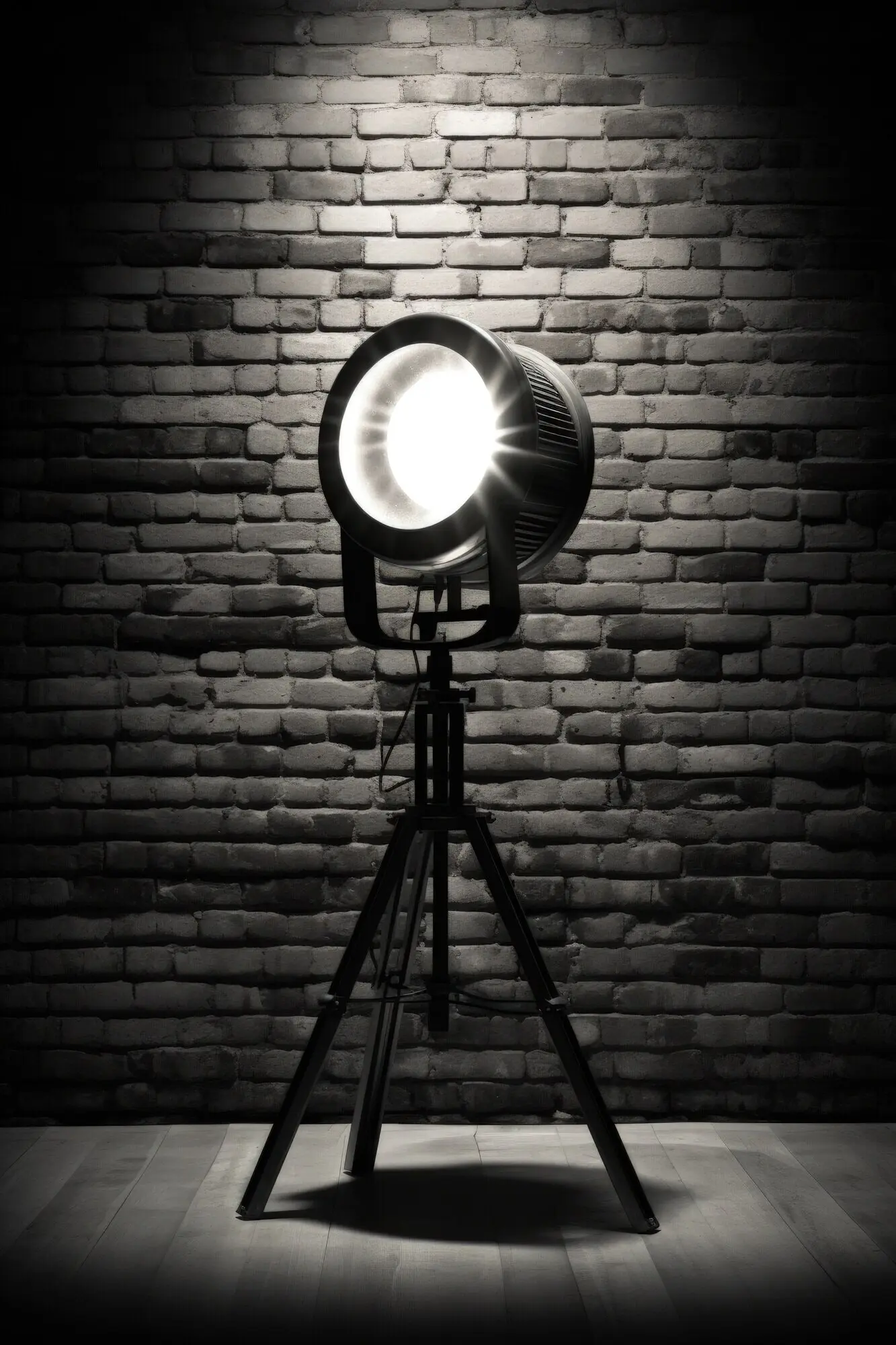 Вид черно-белого театрального светового проектора.